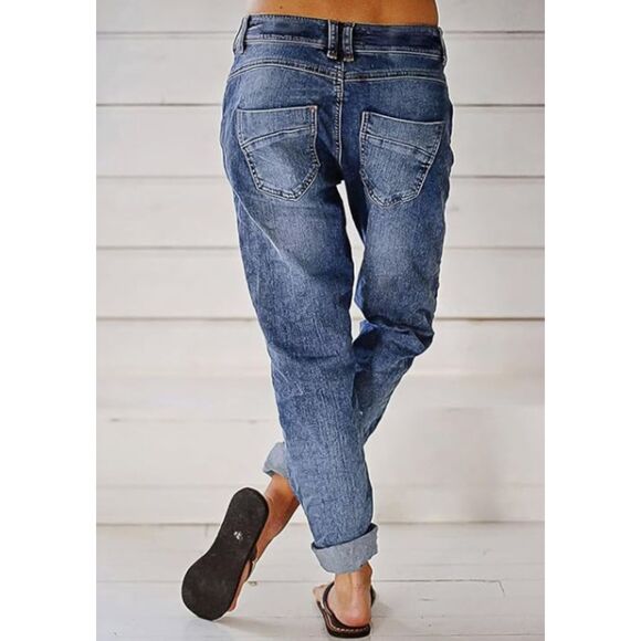 NEW Flamingals Exposed Button Fly Boyfriend Jeans Blue Medium Wash Size Small - Picture 2 of 6